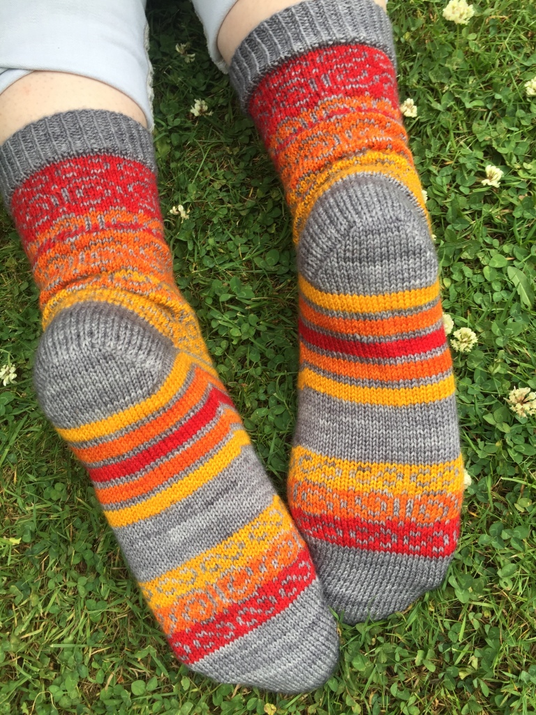 Swirls and stripes socks by Kat Knight